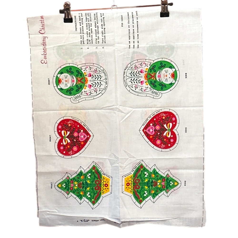 Vintage Cranston Print Works VIP Christmas Ornaments Sewing Fabric Panel Folk